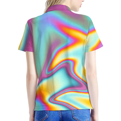 Liquid Holographic Trippy Print Women's Polo Shirt