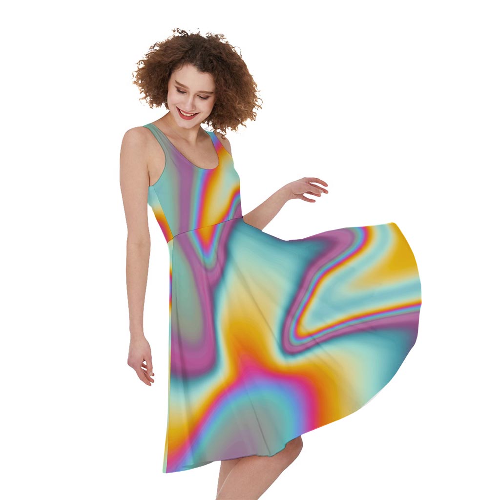 Liquid Holographic Trippy Print Women's Sleeveless Dress
