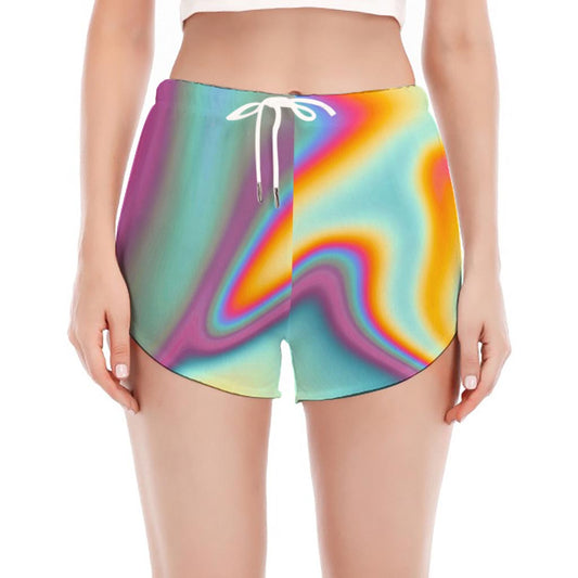 Liquid Holographic Trippy Print Women's Split Running Shorts