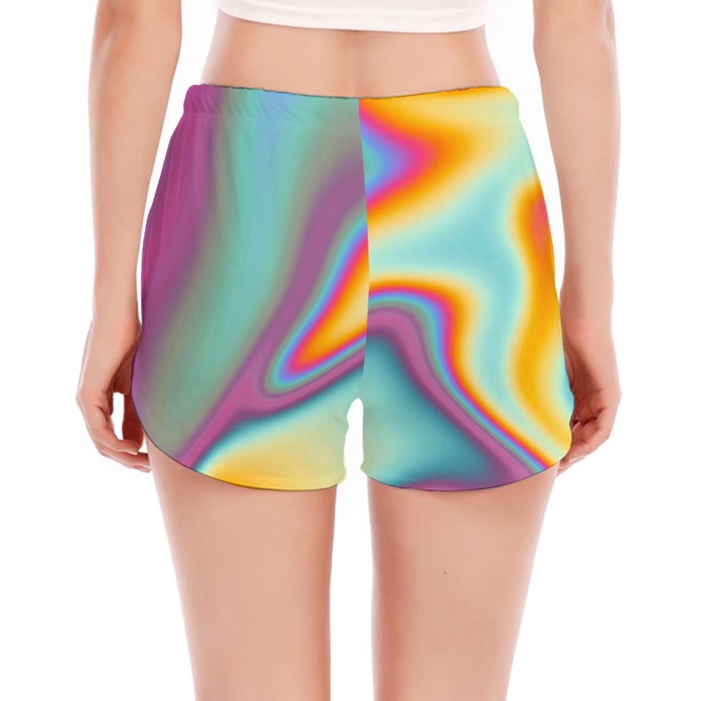 Liquid Holographic Trippy Print Women's Split Running Shorts