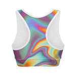 Liquid Holographic Trippy Print Women's Sports Bra