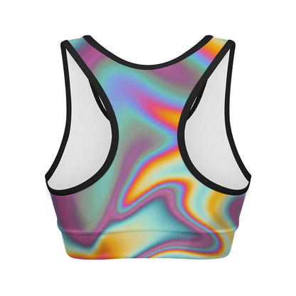 Liquid Holographic Trippy Print Women's Sports Bra