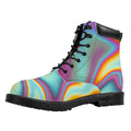 Liquid Holographic Trippy Print Padded Collar Lace Up Boots