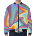 Liquid Holographic Trippy Print Zip Sleeve Bomber Jacket
