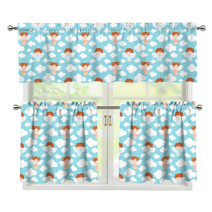 Little Angel Pattern Print 3 Piece Kitchen Curtains