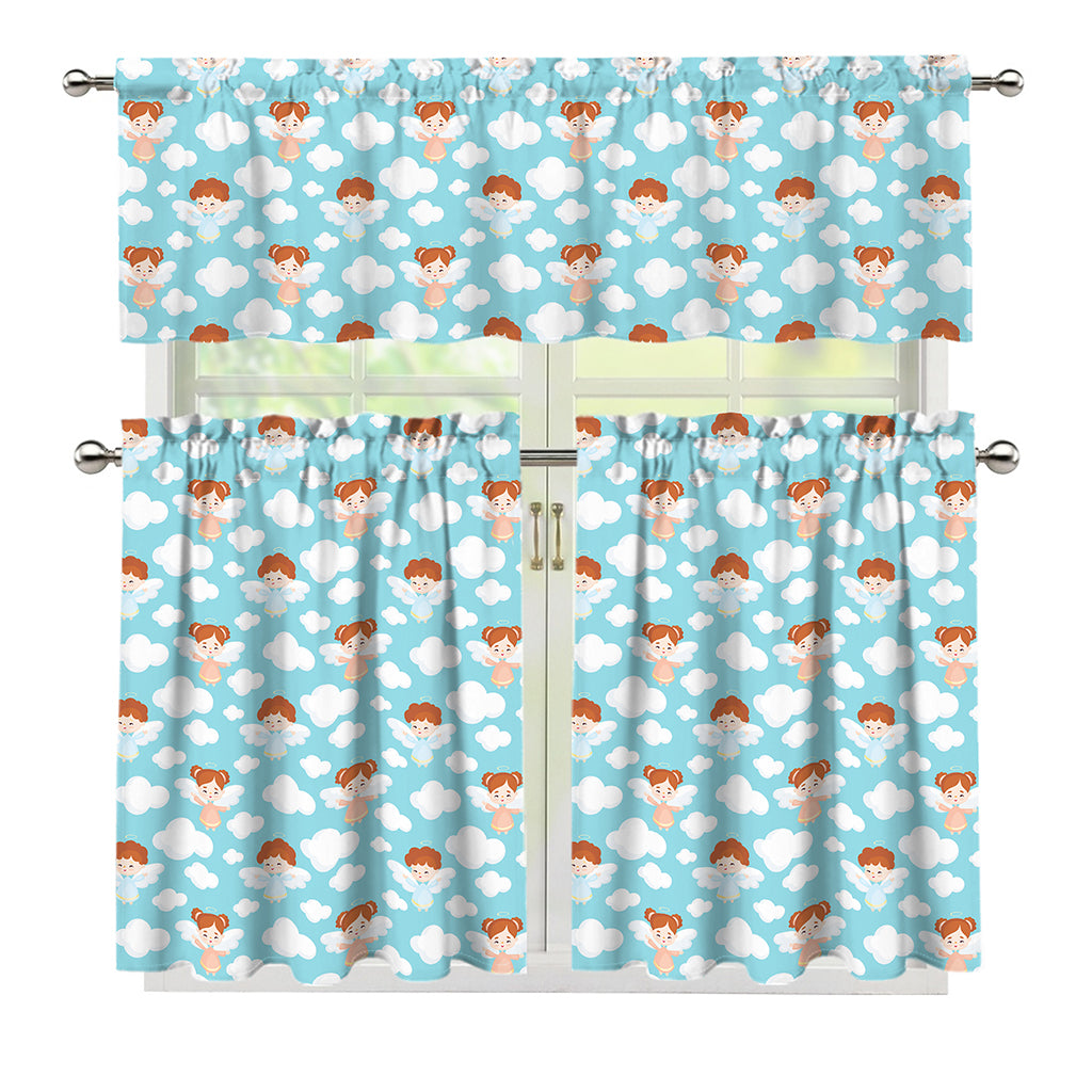 Little Angel Pattern Print 3 Piece Kitchen Curtains