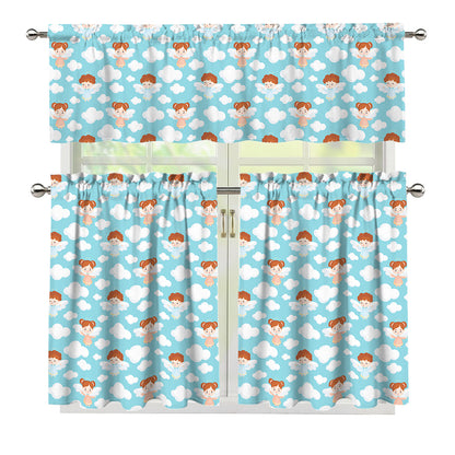Little Angel Pattern Print 3 Piece Kitchen Curtains