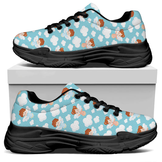 Little Angel Pattern Print Black Chunky Shoes