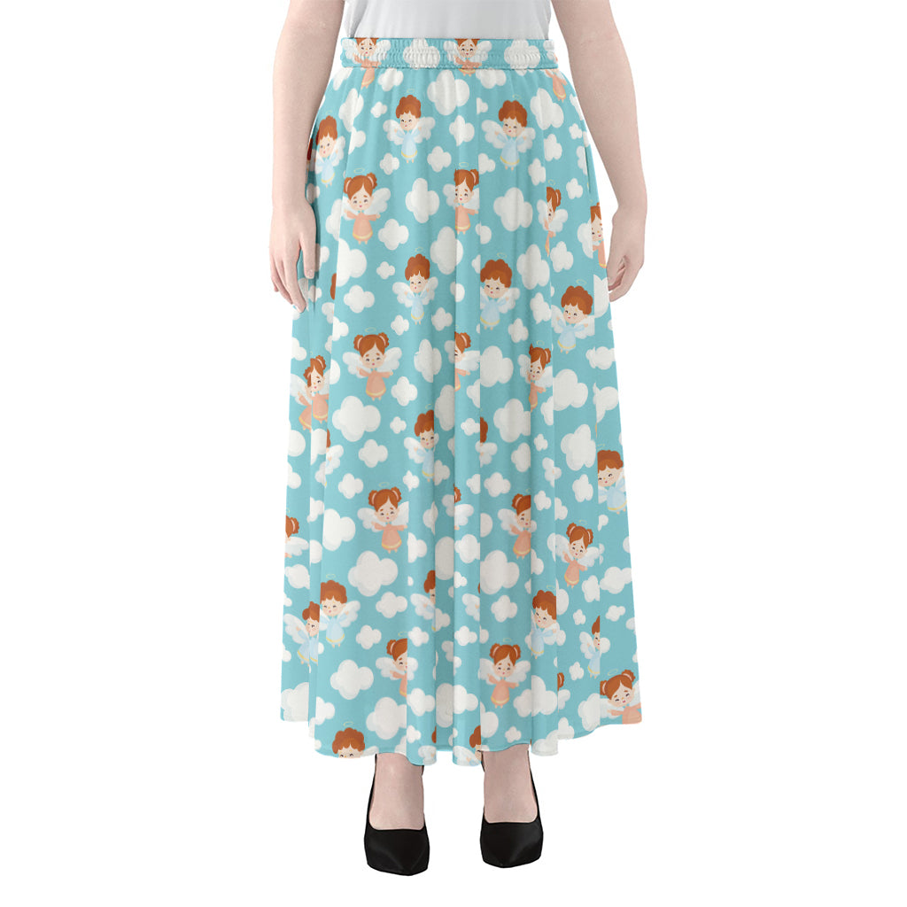 Little Angel Pattern Print Chiffon Maxi Skirt