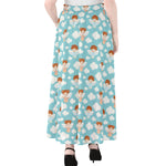 Little Angel Pattern Print Chiffon Maxi Skirt