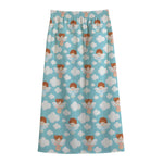Little Angel Pattern Print Cotton Front Slit Maxi Skirt
