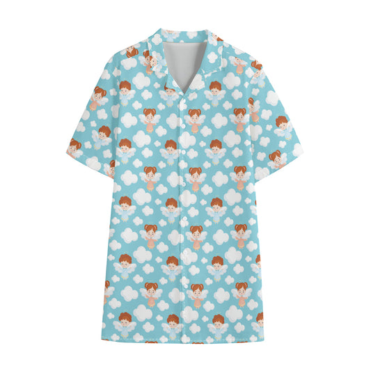 Little Angel Pattern Print Cotton Hawaiian Shirt