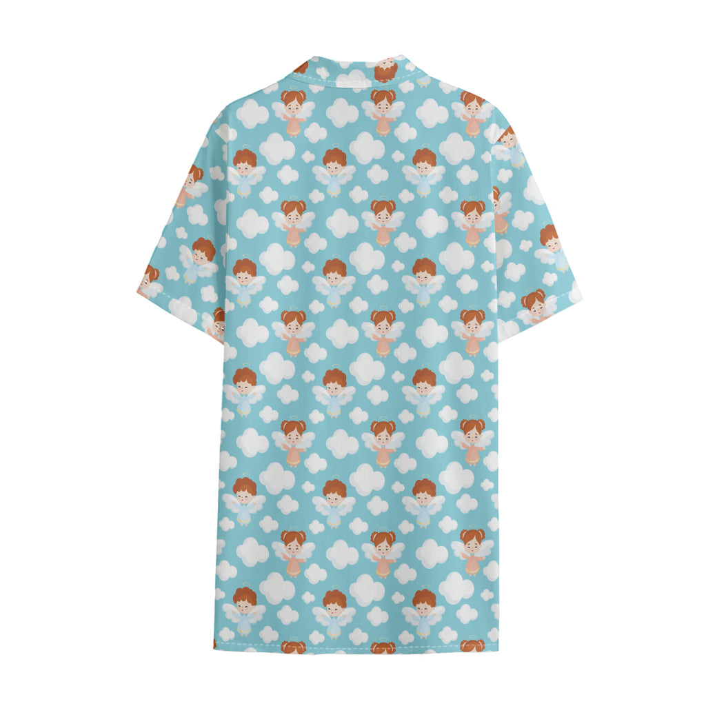 Little Angel Pattern Print Cotton Hawaiian Shirt