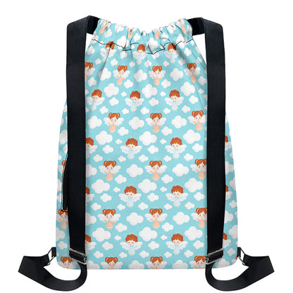 Little Angel Pattern Print Drawstring Backpack