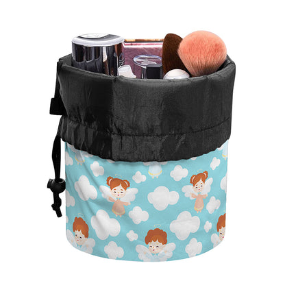 Little Angel Pattern Print Drawstring Makeup Bag