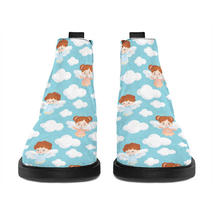 Little Angel Pattern Print Flat Ankle Boots