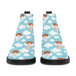 Little Angel Pattern Print Flat Ankle Boots