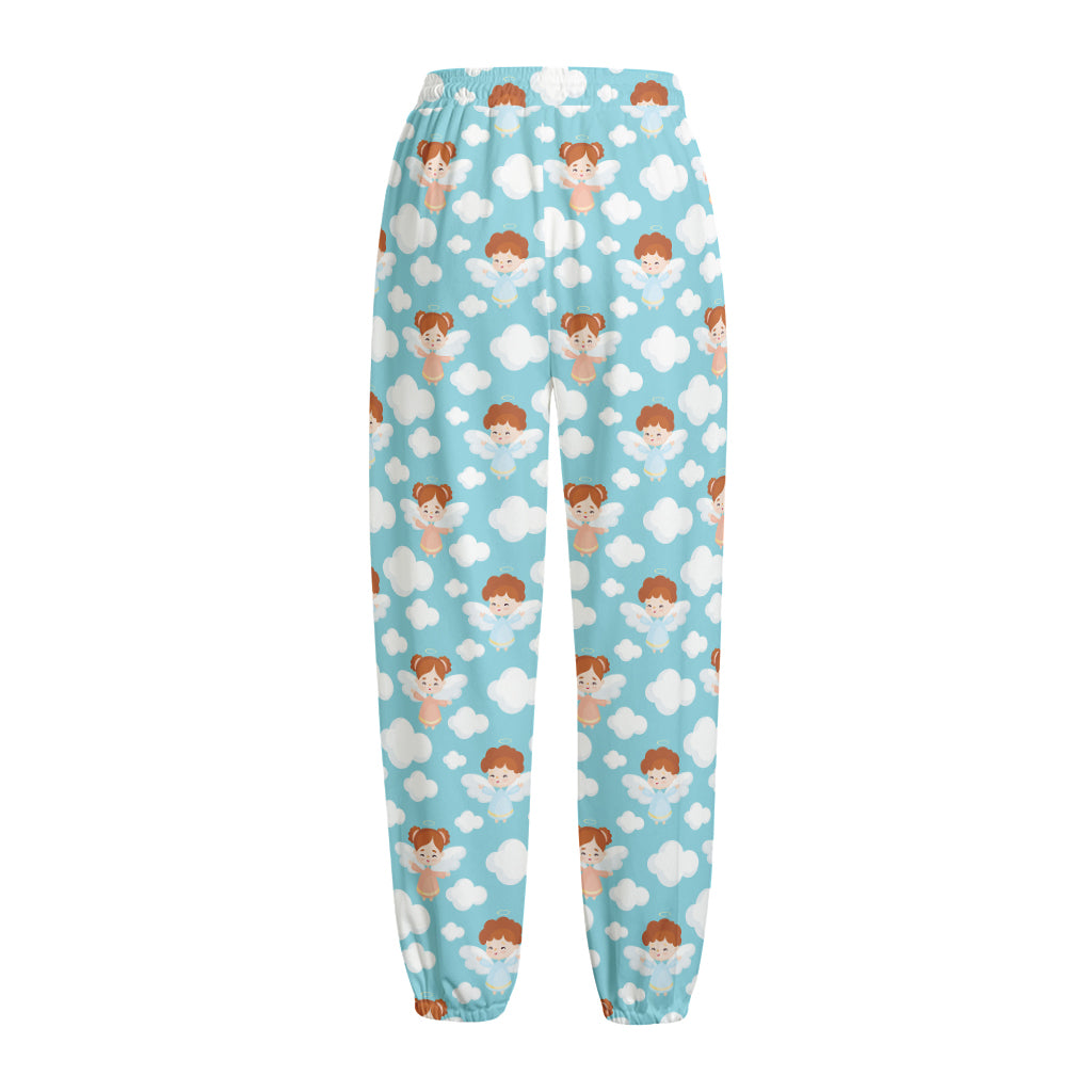 Little Angel Pattern Print Fleece Lined Knit Pants