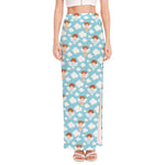 Little Angel Pattern Print High Slit Maxi Skirt