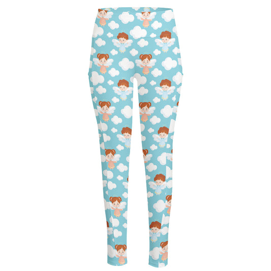 Little Angel Pattern Print High-Waisted Pocket Leggings