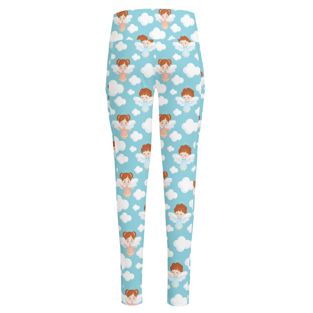 Little Angel Pattern Print High-Waisted Pocket Leggings