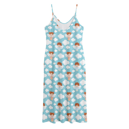 Little Angel Pattern Print Jersey Midi Cami Dress