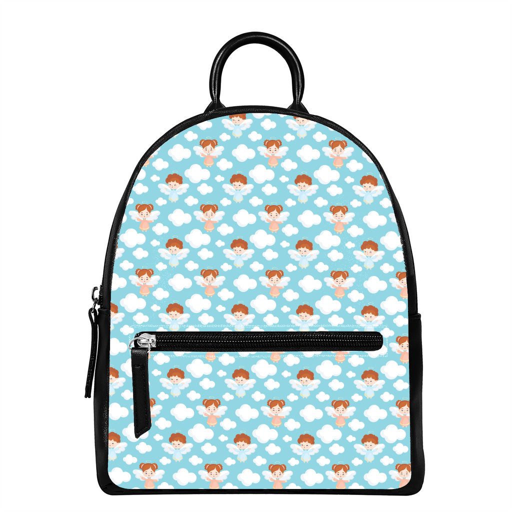 Little Angel Pattern Print Leather Backpack