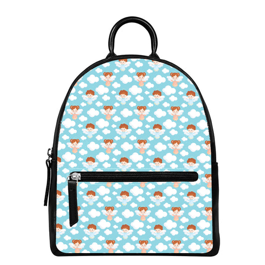 Little Angel Pattern Print Leather Backpack