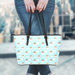 Little Angel Pattern Print Leather Tote Bag