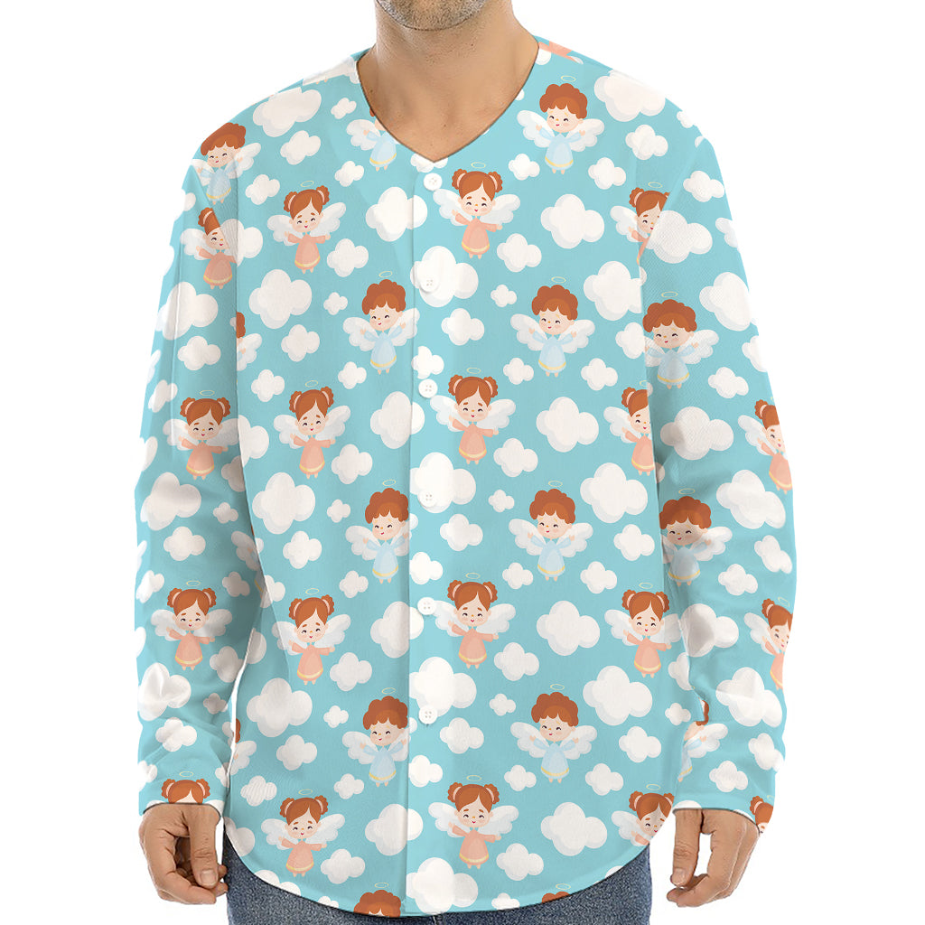 Little Angel Pattern Print Long Sleeve Baseball Jersey