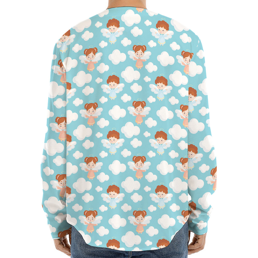 Little Angel Pattern Print Long Sleeve Baseball Jersey