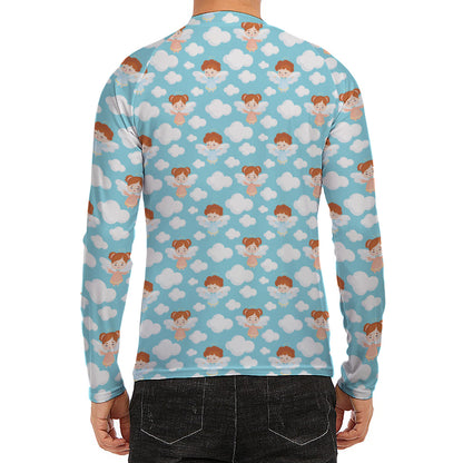 Little Angel Pattern Print Men's Long Sleeve Rash Guard