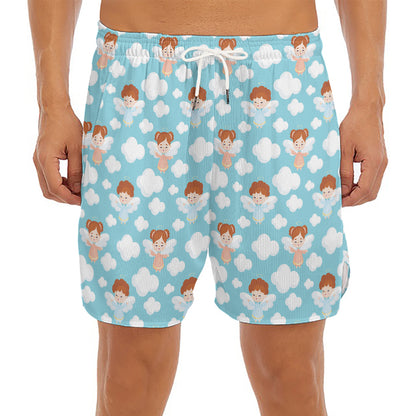 Little Angel Pattern Print Men's Split Running Shorts