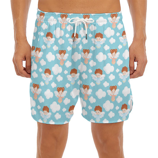 Little Angel Pattern Print Men's Split Running Shorts