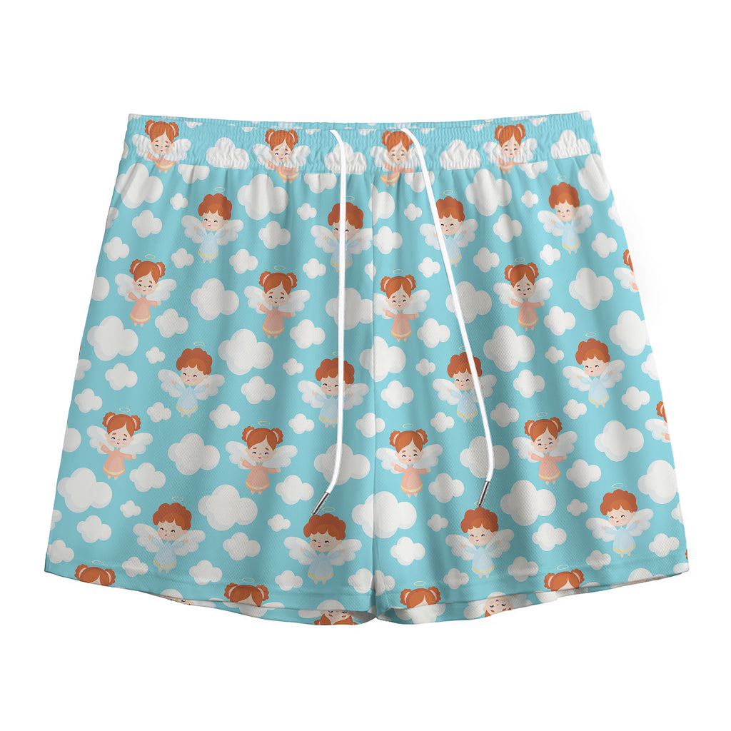 Little Angel Pattern Print Mesh Shorts