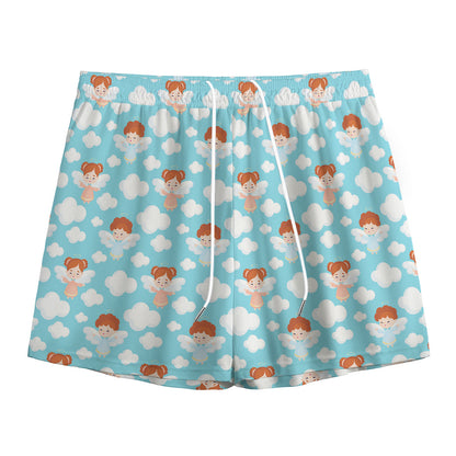 Little Angel Pattern Print Mesh Shorts