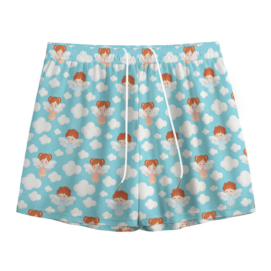 Little Angel Pattern Print Mesh Shorts