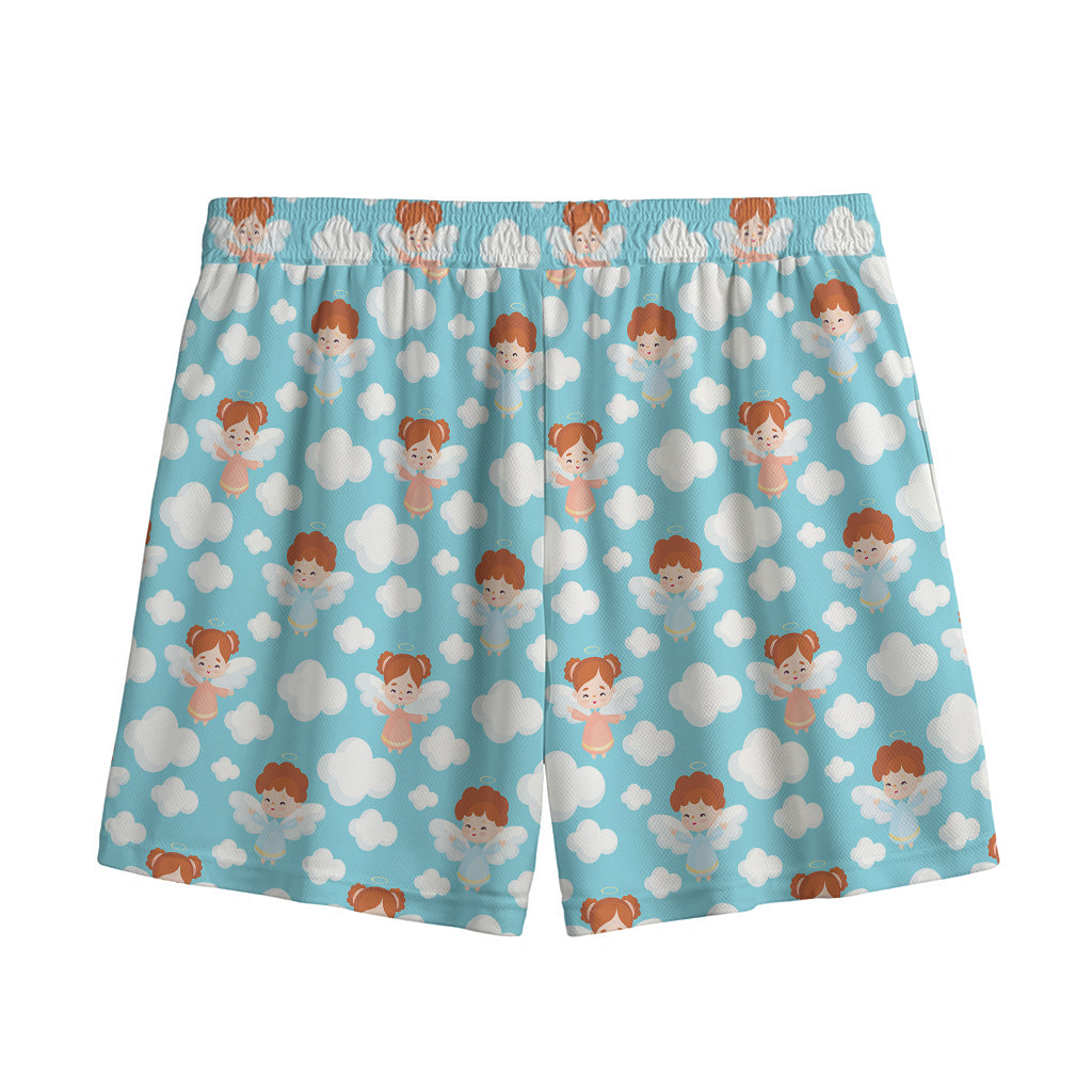 Little Angel Pattern Print Mesh Shorts