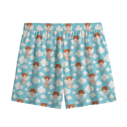 Little Angel Pattern Print Mesh Shorts