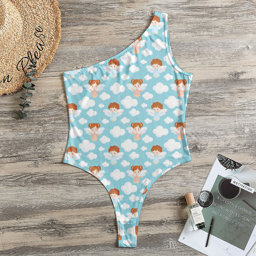 Little Angel Pattern Print One Shoulder Bodysuit