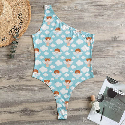 Little Angel Pattern Print One Shoulder Bodysuit
