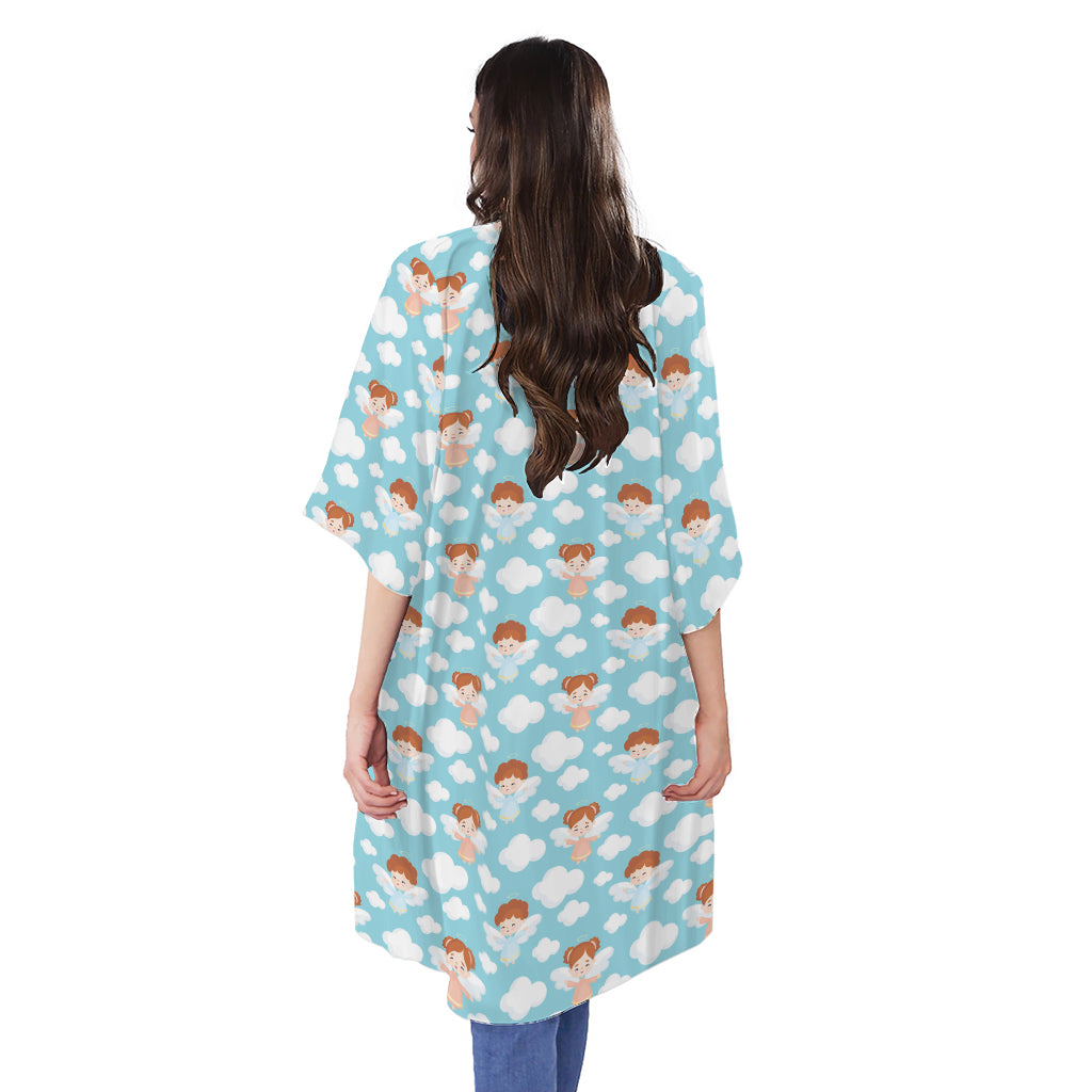 Little Angel Pattern Print Open Front Beach Cover Up