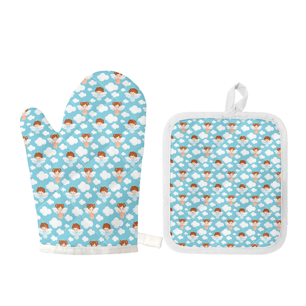 Little Angel Pattern Print Oven Mitt And Pot Holder Set