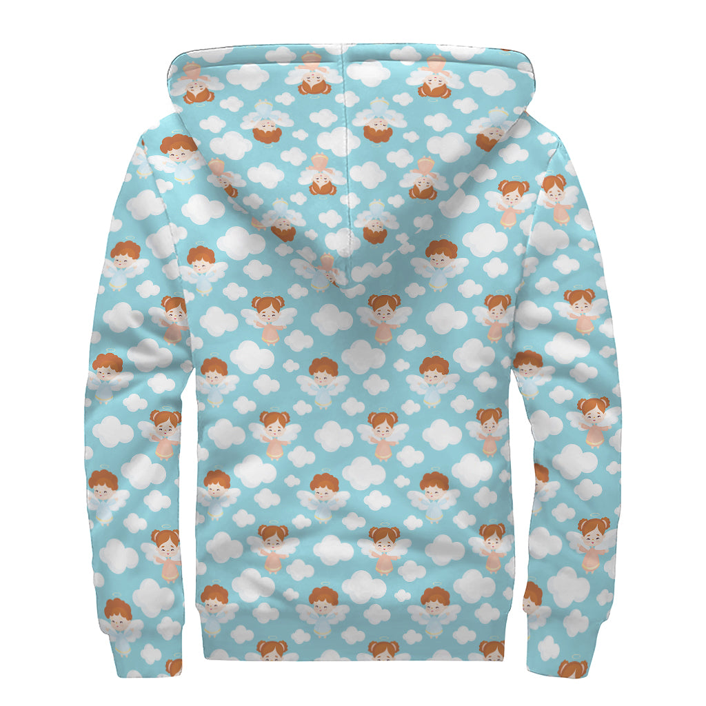 Little Angel Pattern Print Sherpa Lined Zip Up Hoodie
