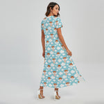 Little Angel Pattern Print Short Sleeve Maxi Dress