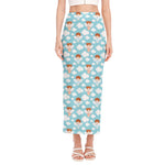 Little Angel Pattern Print Side Slit Maxi Skirt