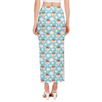Little Angel Pattern Print Side Slit Maxi Skirt