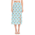 Little Angel Pattern Print Side Slit Midi Skirt