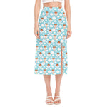 Little Angel Pattern Print Side Slit Midi Skirt