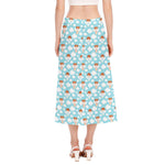 Little Angel Pattern Print Side Slit Midi Skirt